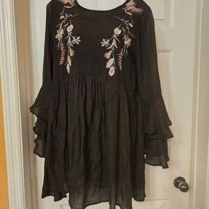 Floral Embroidered Black Dress
